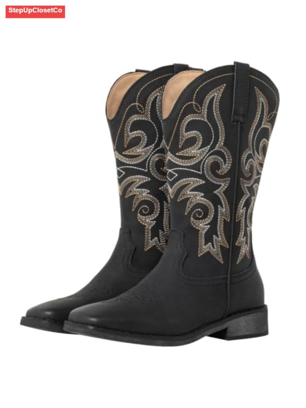 Women's Square Toe Western Cowgirl Boots Faux Leather Pull-On